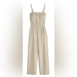 Abercrombie & Fitch Linen Striped Natural Cropped Jumpsuit Size Small